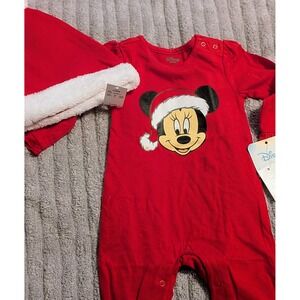 Disney Baby Minnie Mouse‎ Christmas Outfit Romper Santa Hat Holiday 3/6M NWT